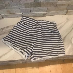 New with Tags Soft striped Shorts 6/7 Navy and White with darling Pom Pom trim!